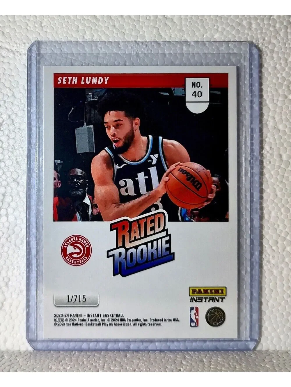 Seth Lundy 2023-24 Panini NBA #40 Rated Rookie Retro Card Atlanta Hawks 1/715